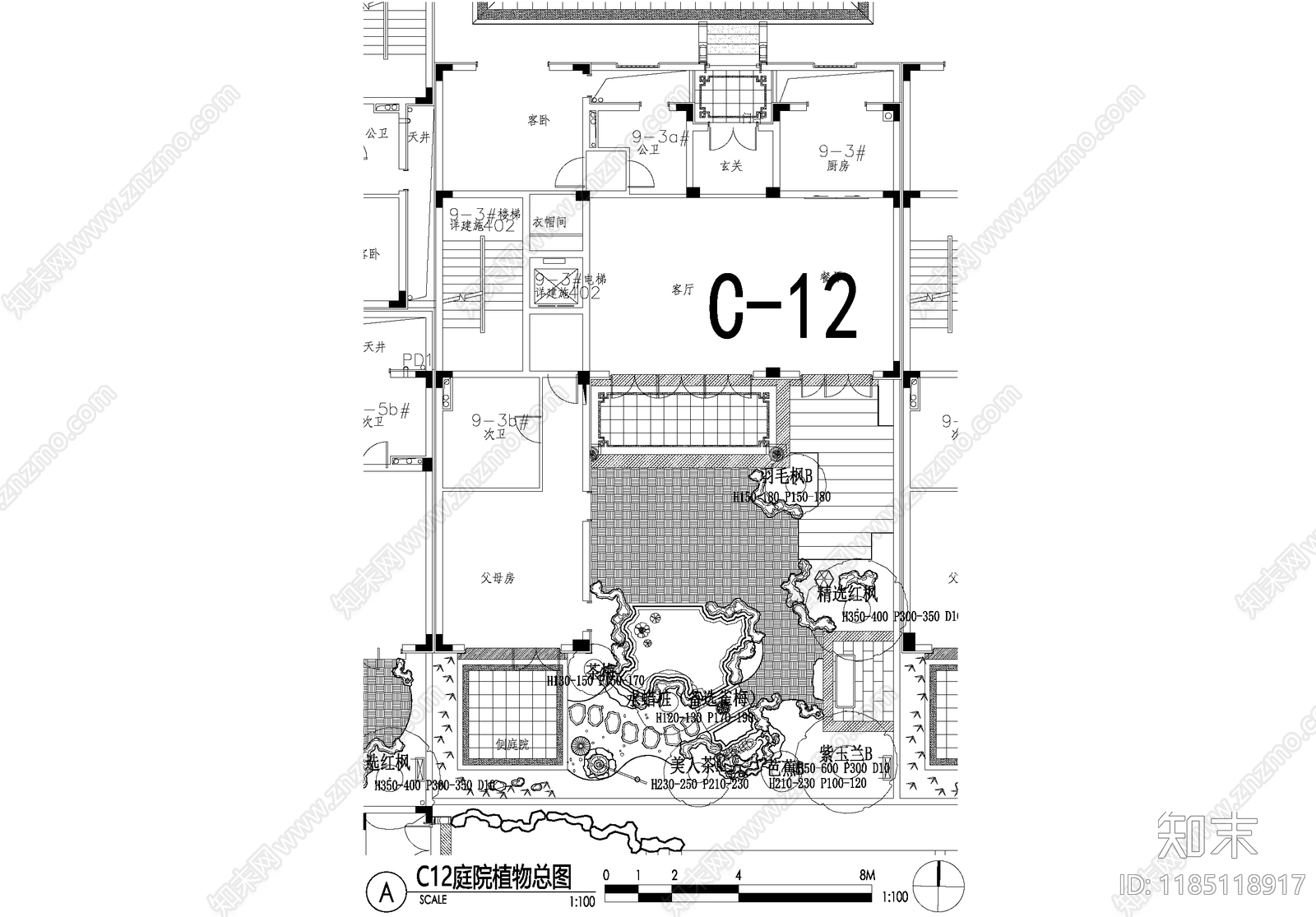 新中式庭院cad施工图下载【ID:1185118917】