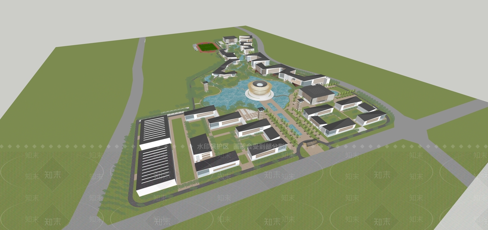 新中式学校建筑SU模型下载【ID:1185119080】