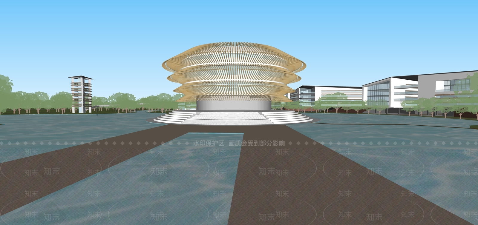 新中式学校建筑SU模型下载【ID:1185119080】