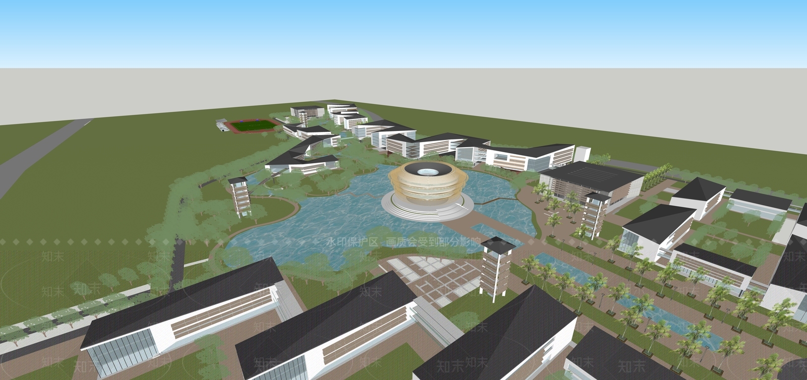 新中式学校建筑SU模型下载【ID:1185119080】
