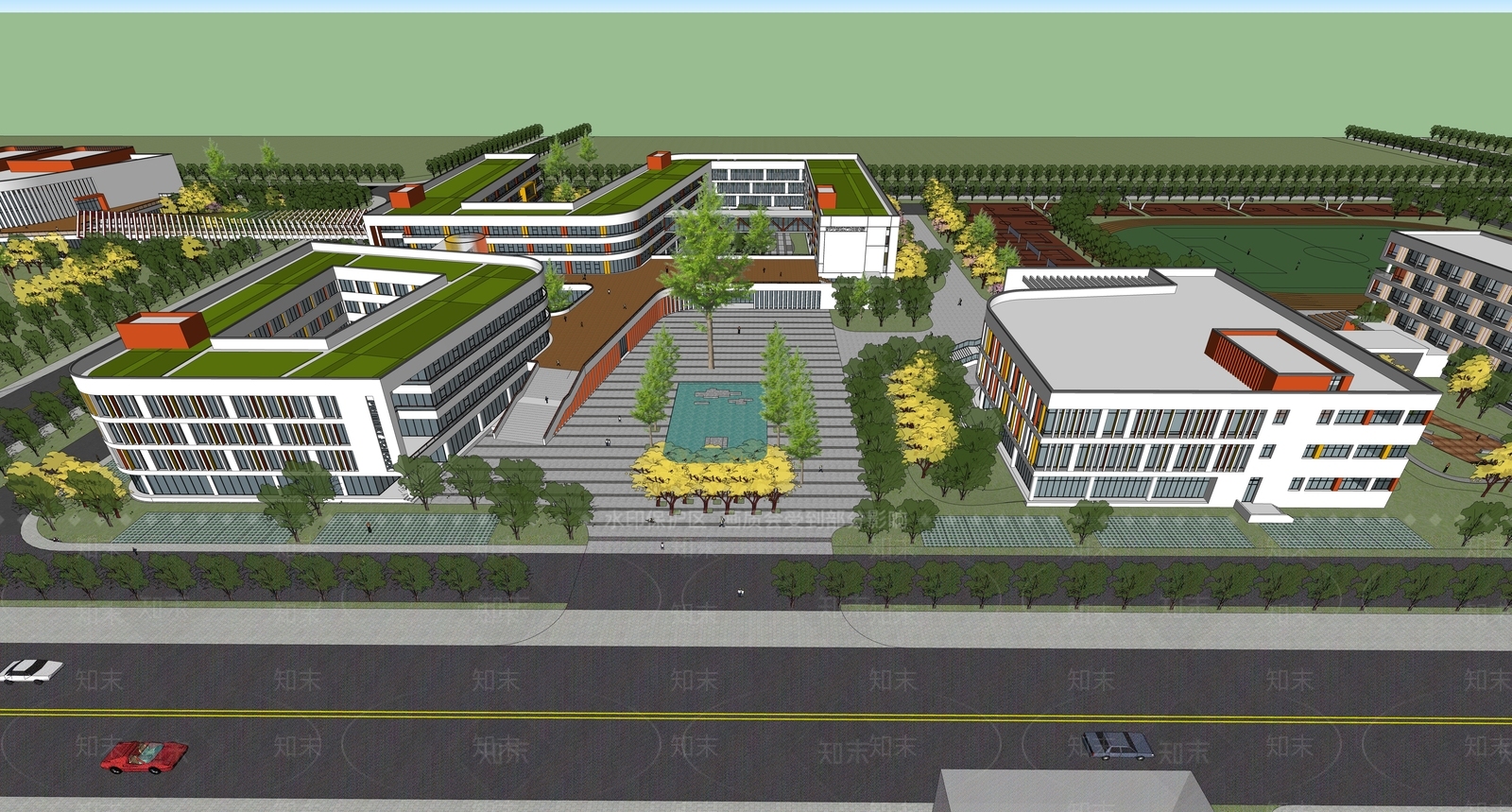 现代学校建筑SU模型下载【ID:1185119074】