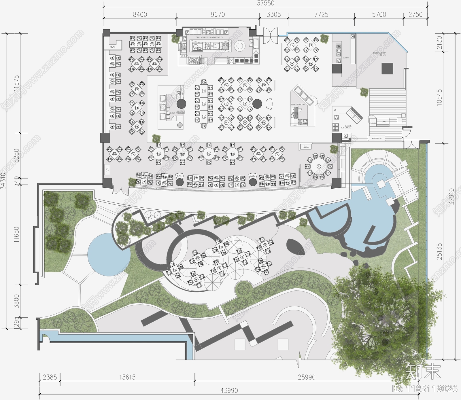 现代工装平面图施工图下载【ID:1185119026】