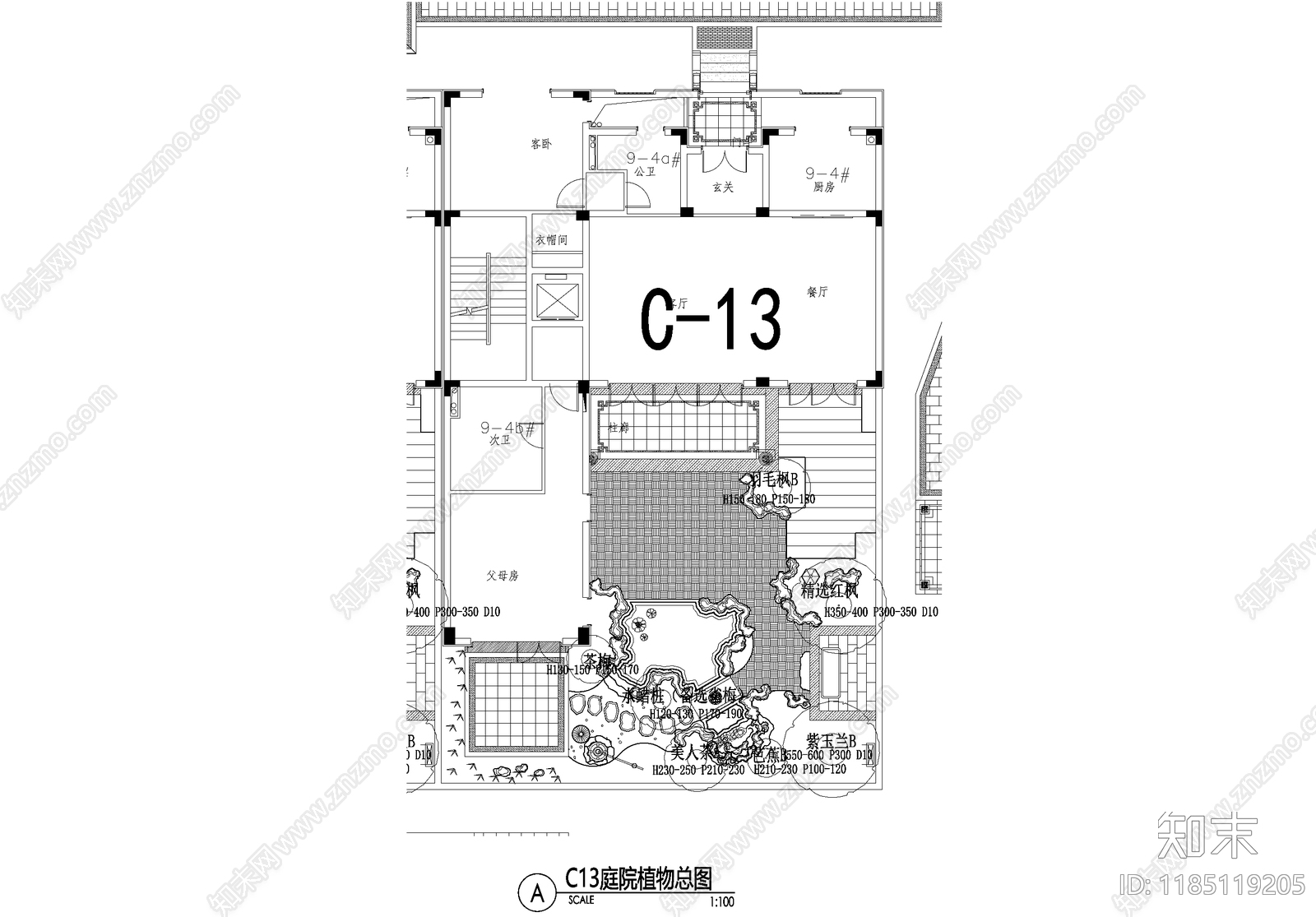 新中式庭院cad施工图下载【ID:1185119205】