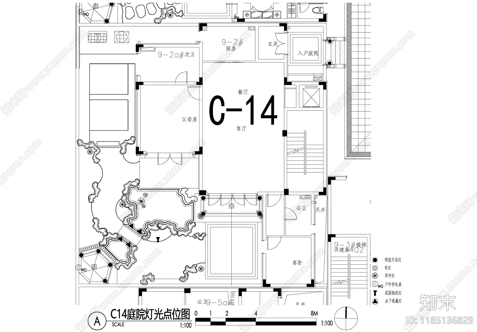 新中式庭院cad施工图下载【ID:1185136829】