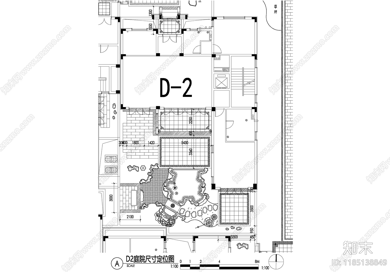 新中式庭院cad施工图下载【ID:1185138849】