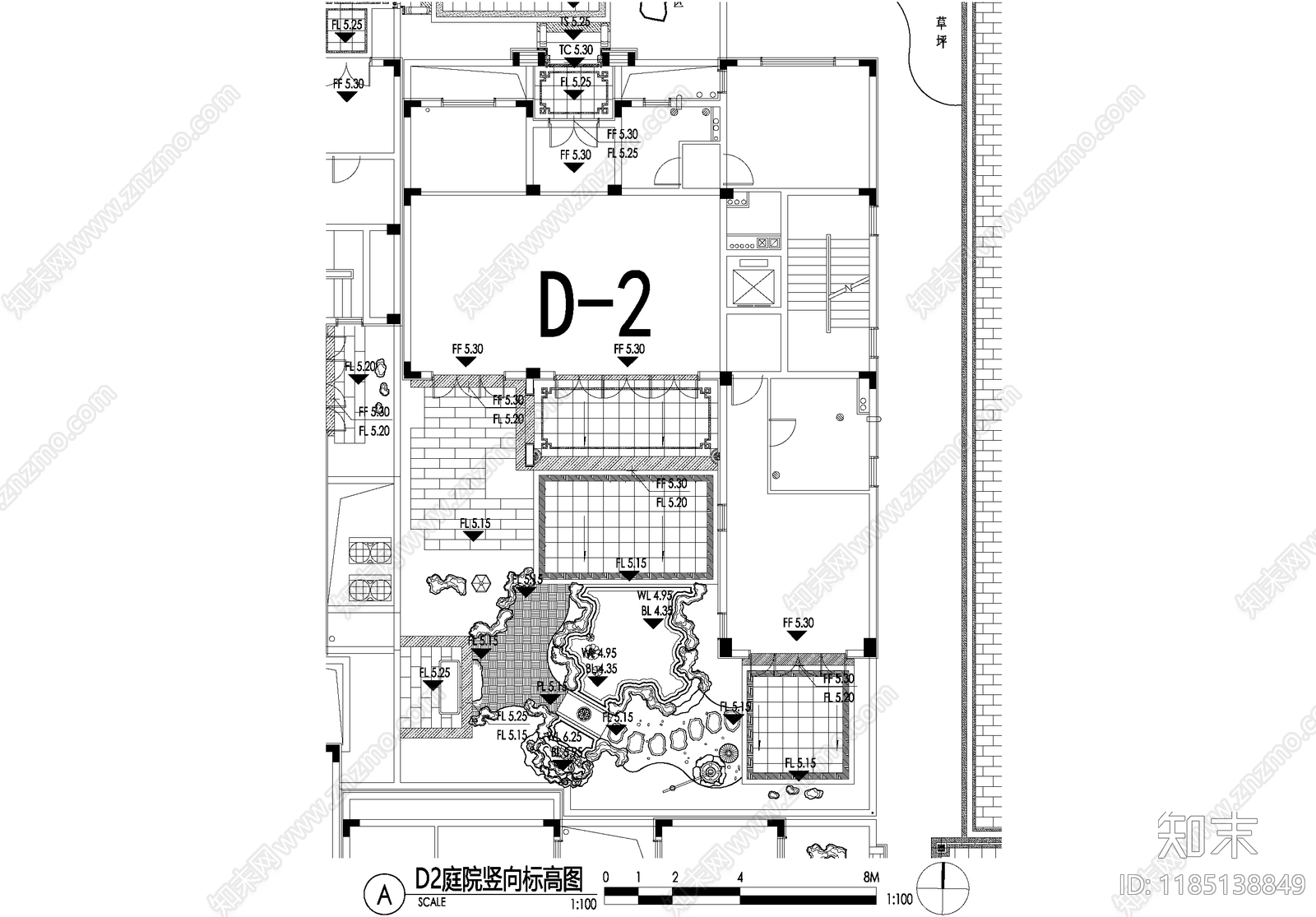 新中式庭院cad施工图下载【ID:1185138849】