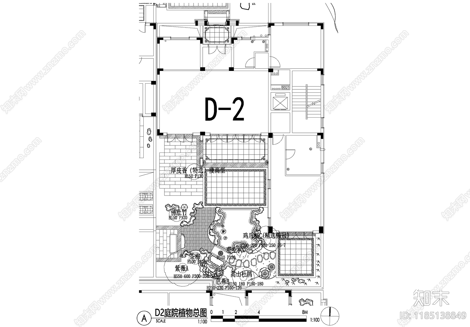 新中式庭院cad施工图下载【ID:1185138849】