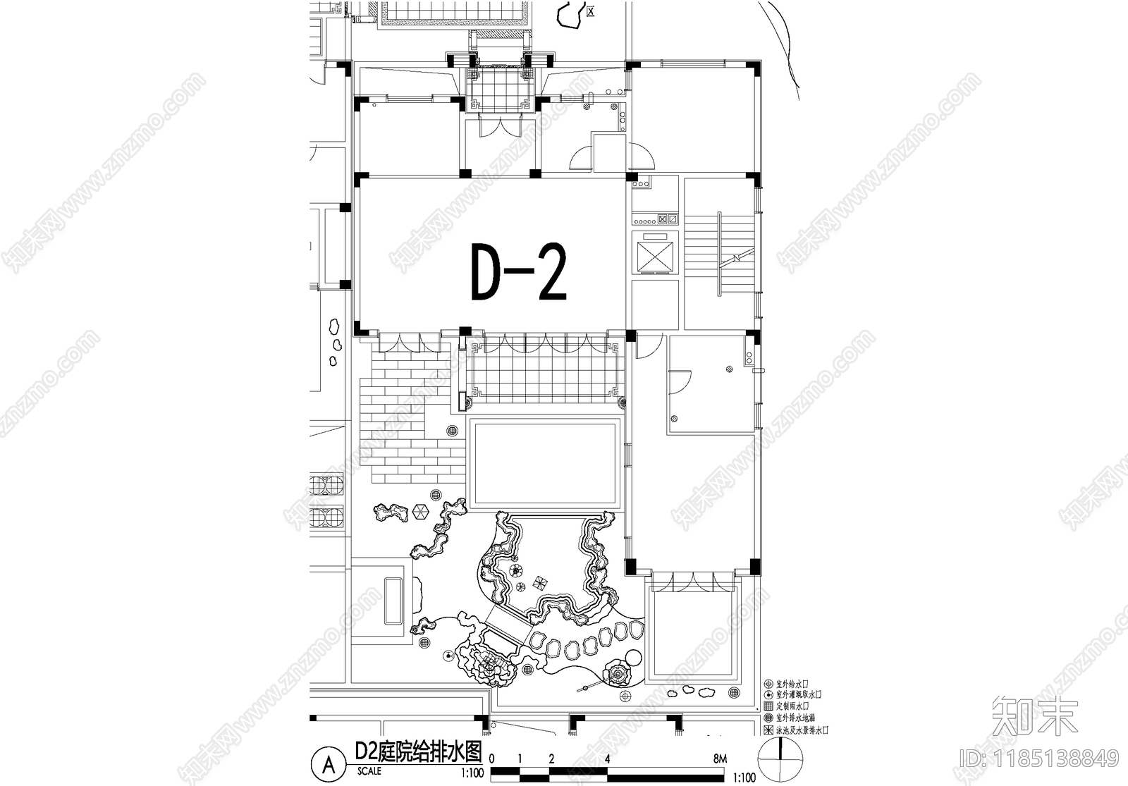 新中式庭院cad施工图下载【ID:1185138849】