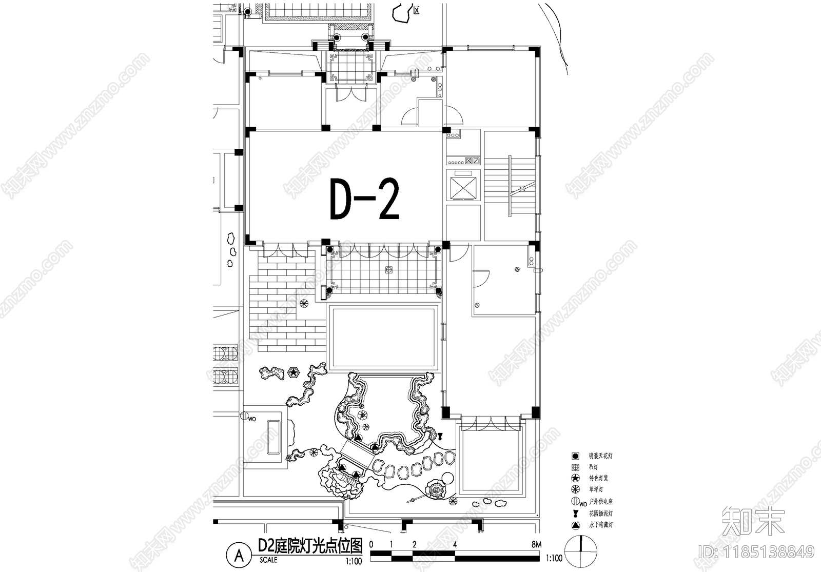 新中式庭院cad施工图下载【ID:1185138849】
