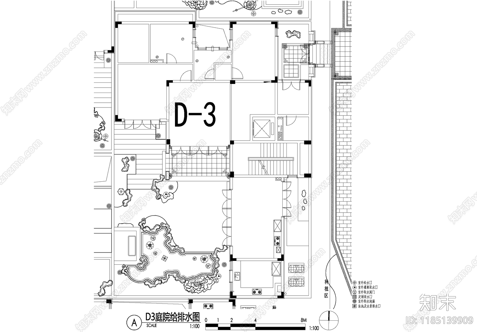 新中式庭院cad施工图下载【ID:1185139909】