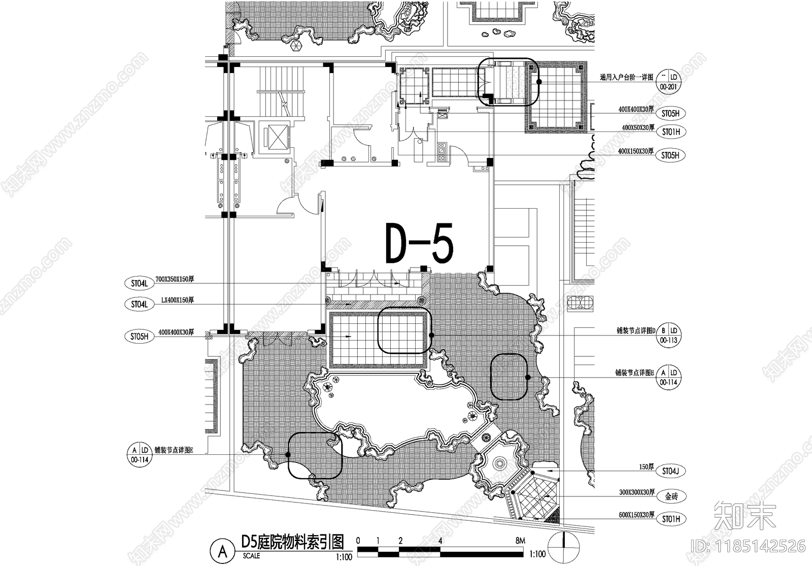 新中式庭院cad施工图下载【ID:1185142526】