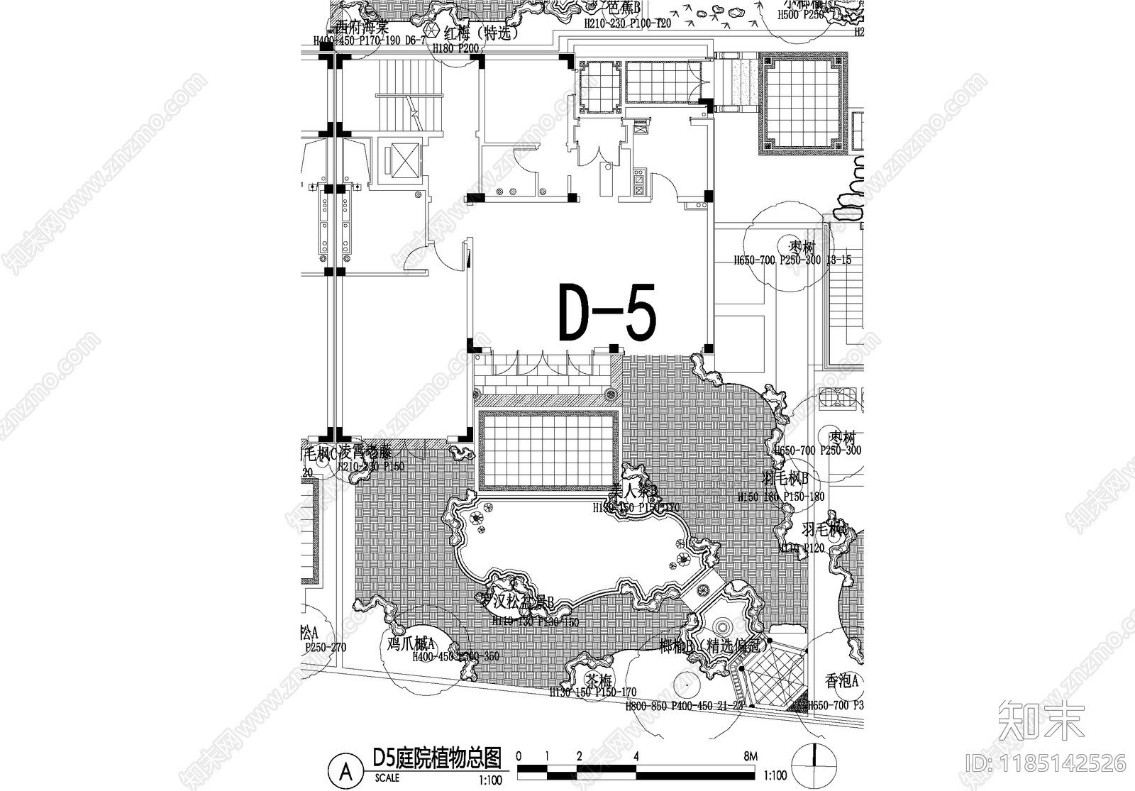 新中式庭院cad施工图下载【ID:1185142526】