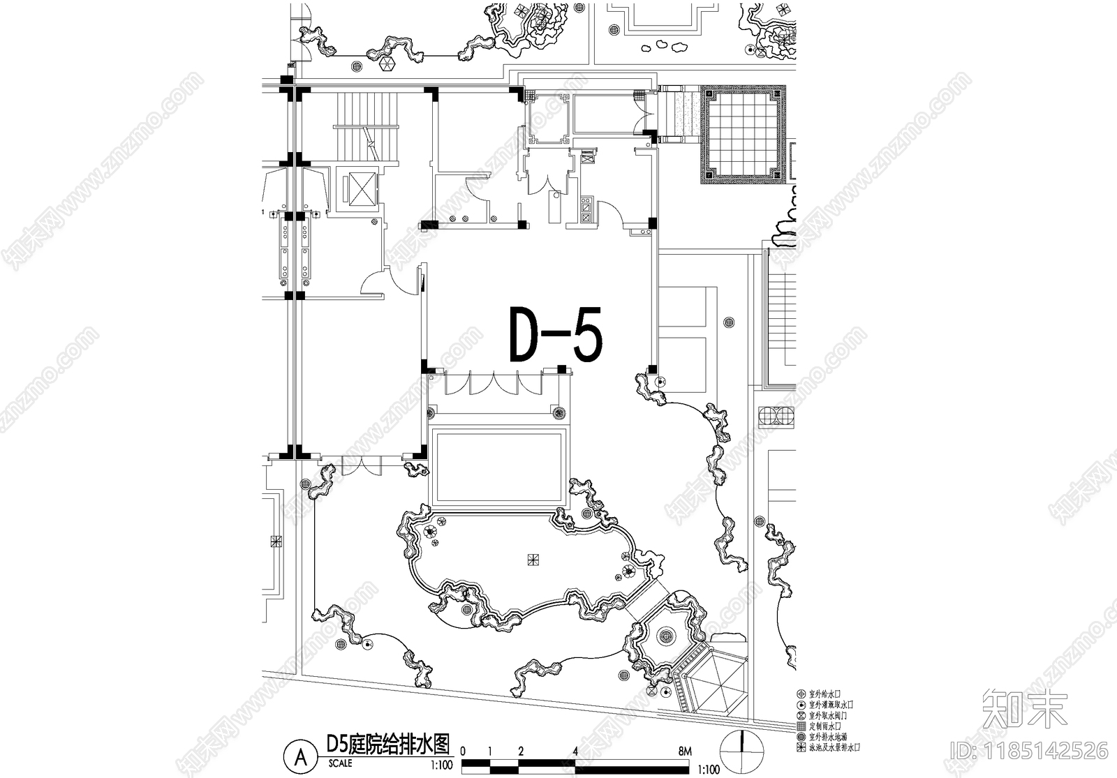新中式庭院cad施工图下载【ID:1185142526】