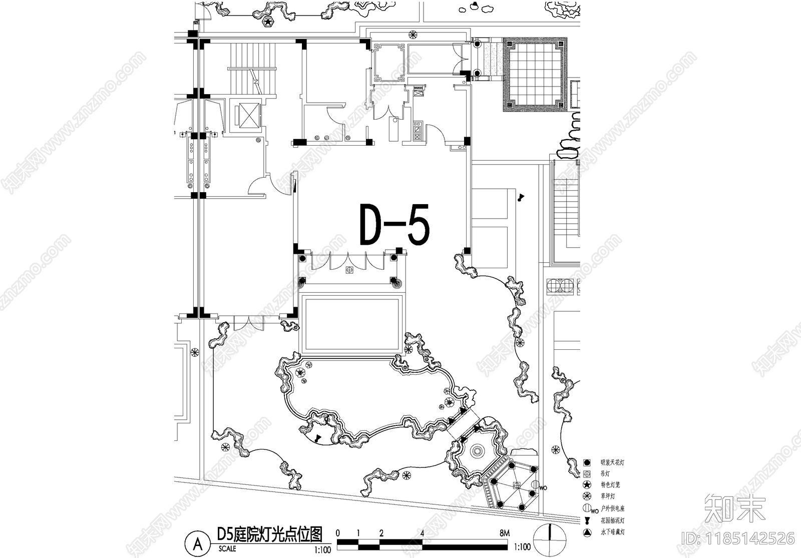 新中式庭院cad施工图下载【ID:1185142526】