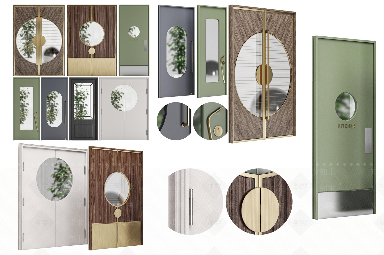 现代简约轻奢双开入户门3D模型下载【ID:1185143322】