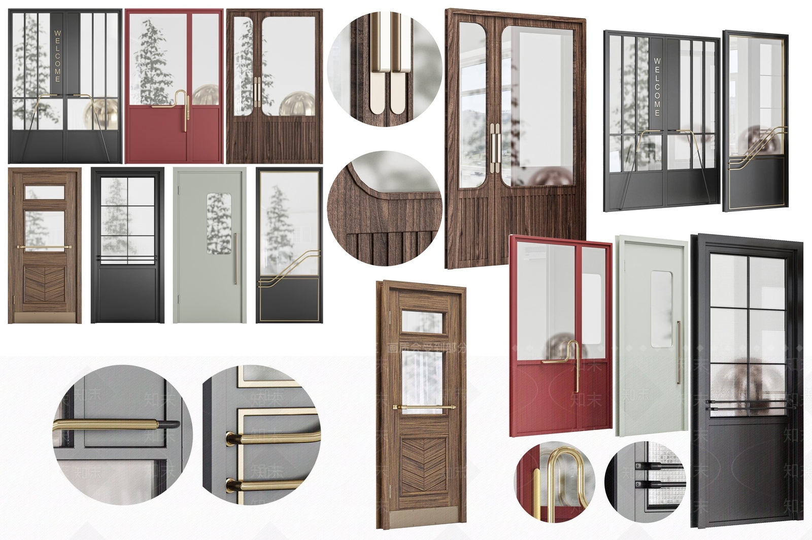 现代简约轻奢双开入户门3D模型下载【ID:1185143325】