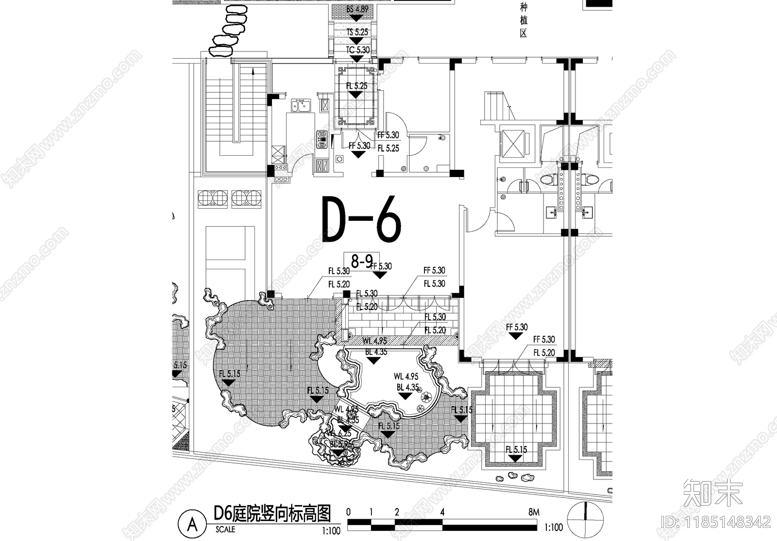 新中式庭院cad施工图下载【ID:1185148342】