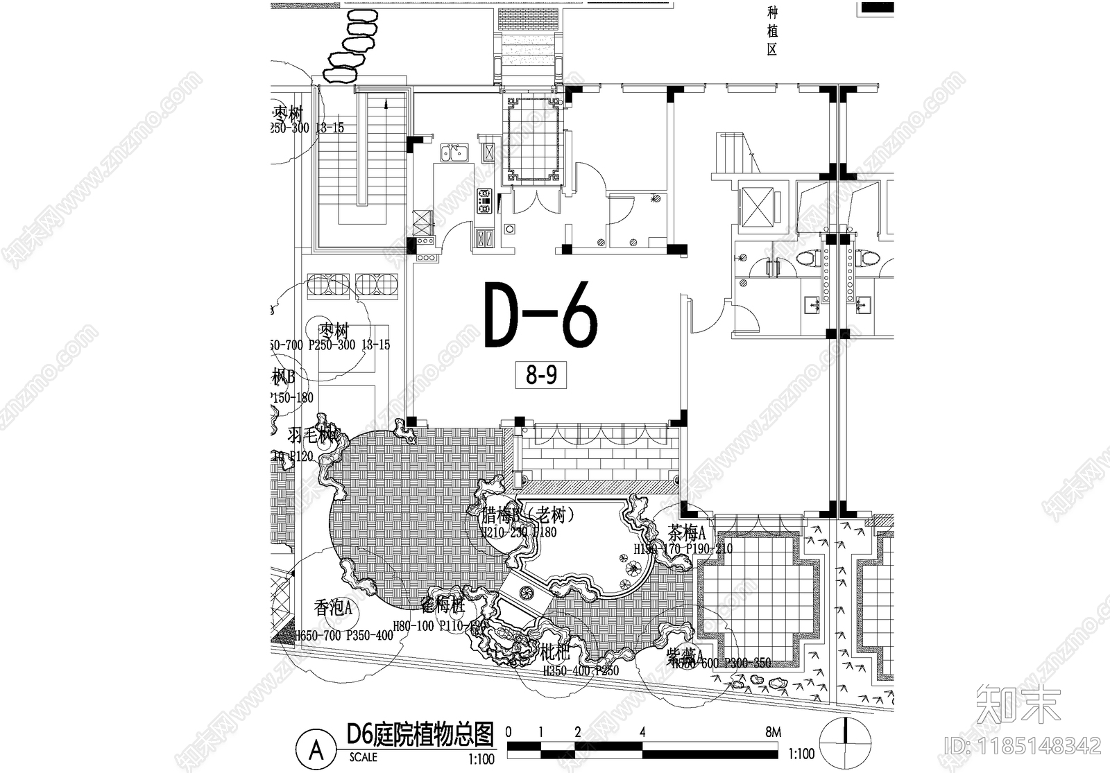 新中式庭院cad施工图下载【ID:1185148342】