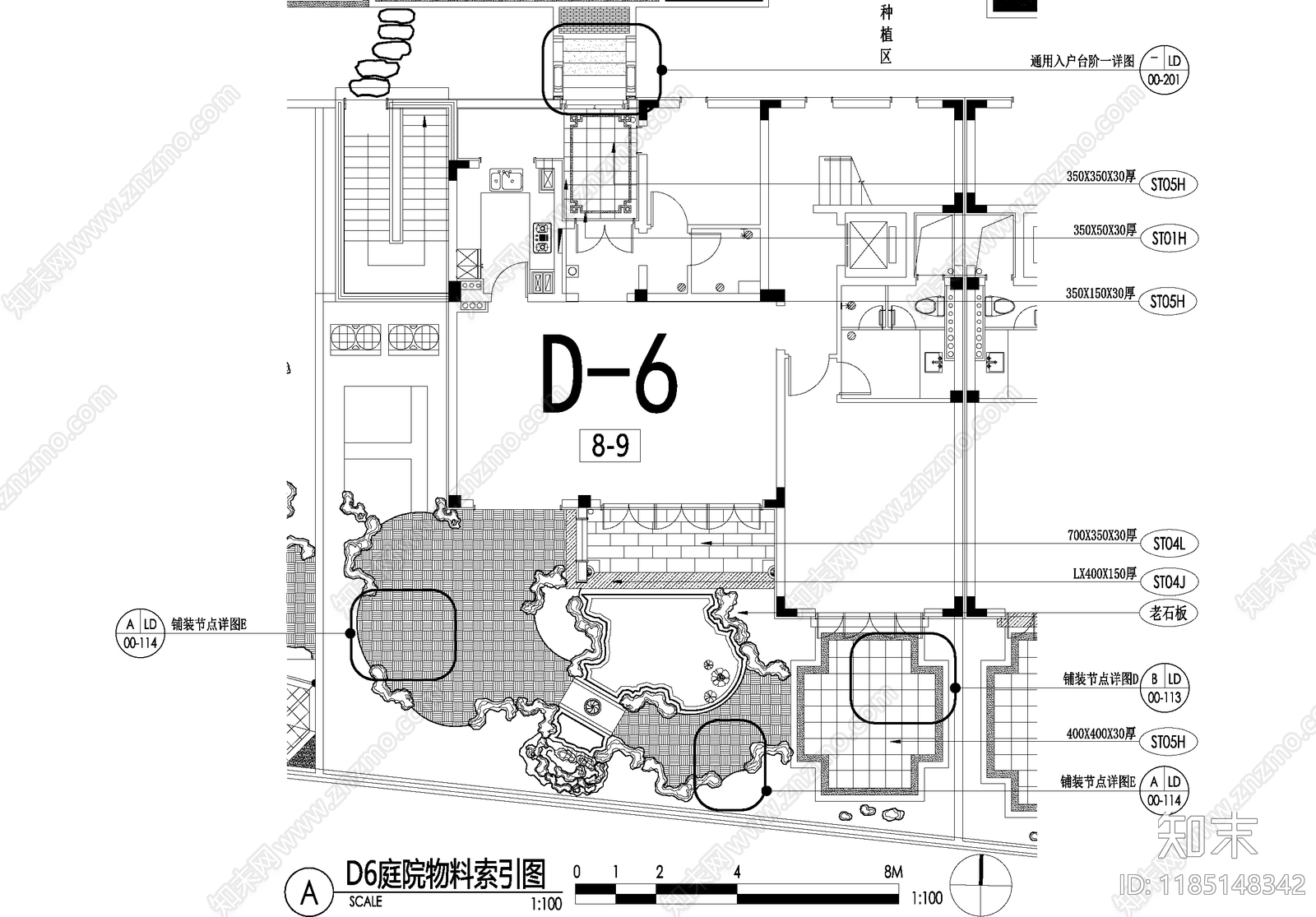 新中式庭院cad施工图下载【ID:1185148342】