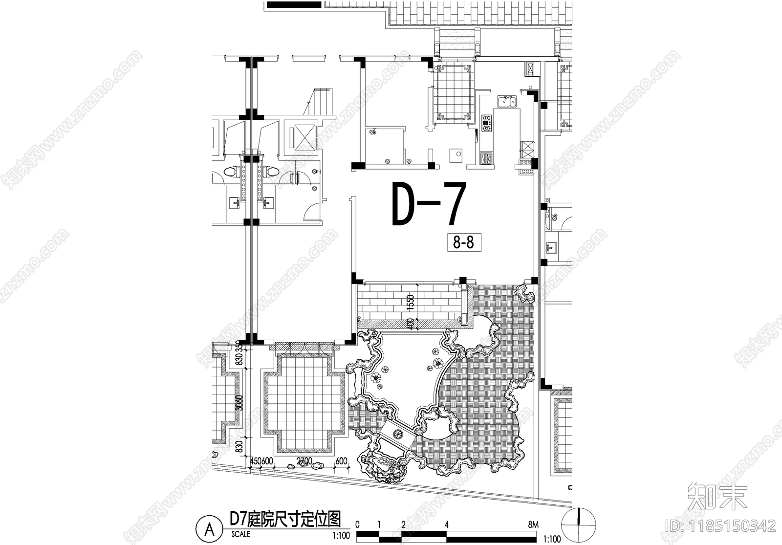 新中式庭院cad施工图下载【ID:1185150342】