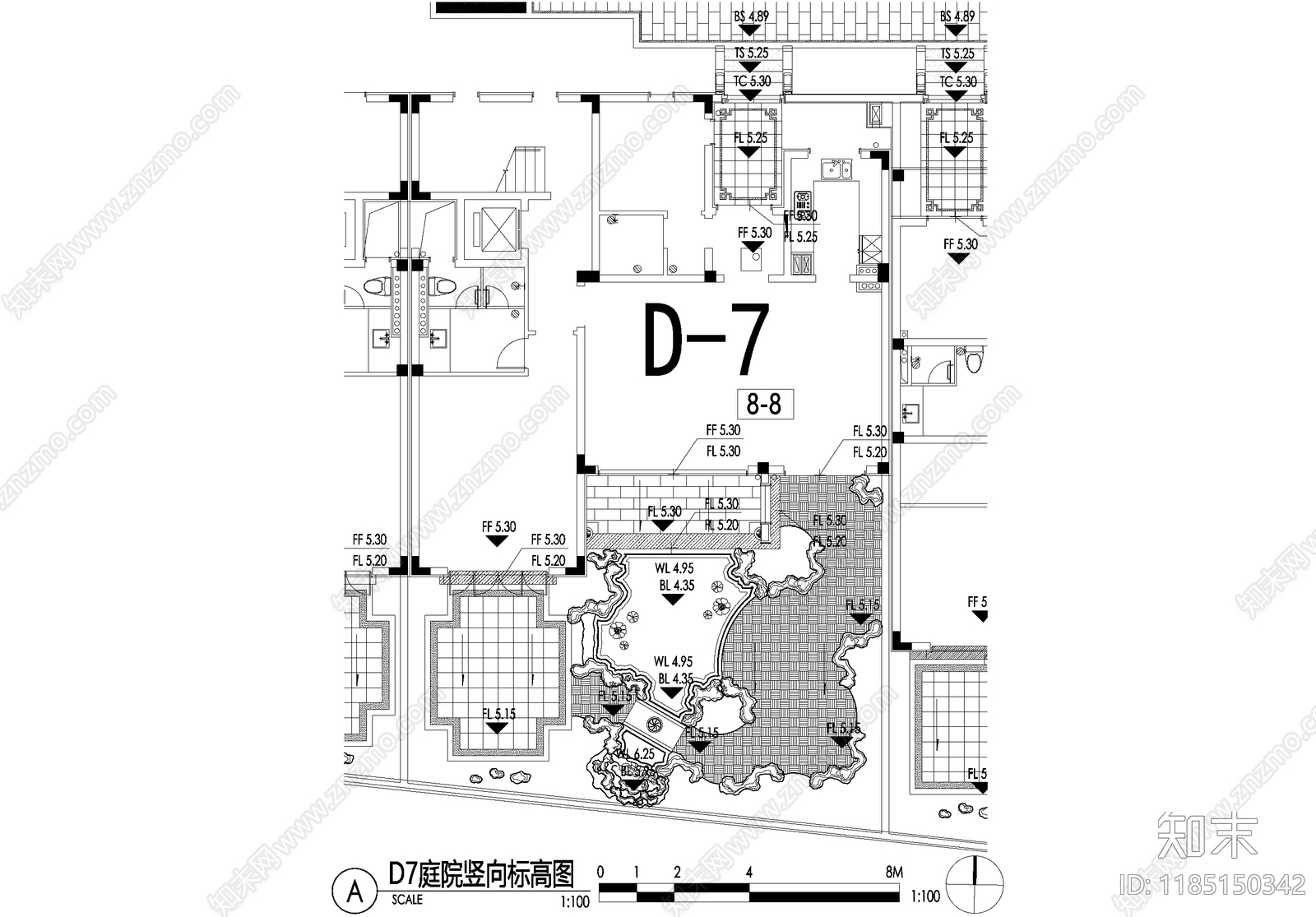 新中式庭院cad施工图下载【ID:1185150342】