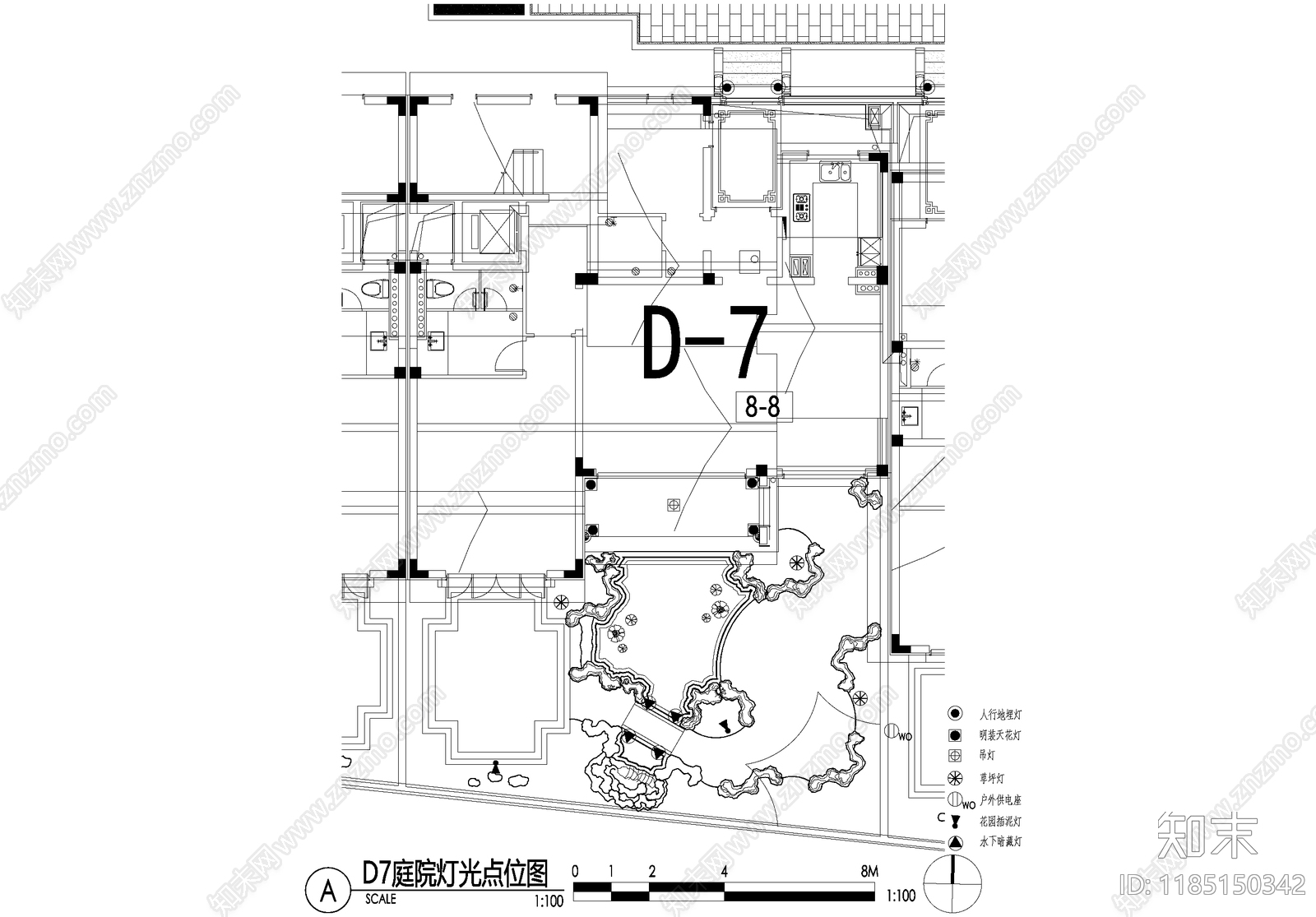 新中式庭院cad施工图下载【ID:1185150342】
