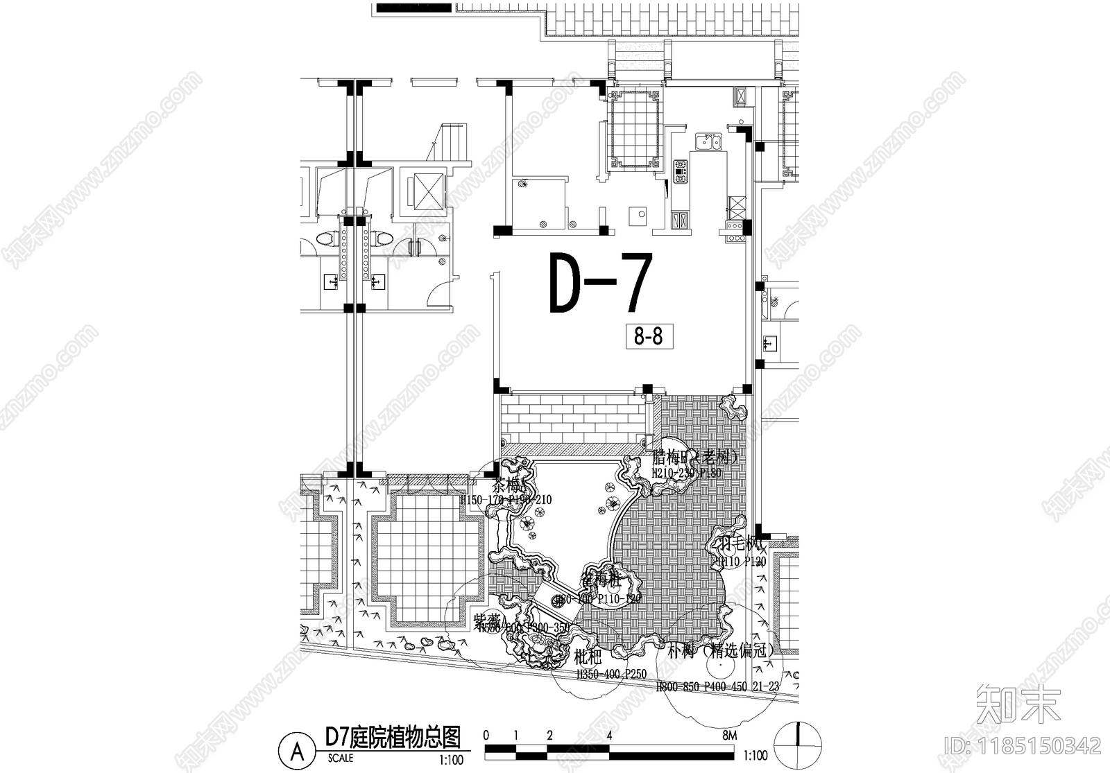 新中式庭院cad施工图下载【ID:1185150342】