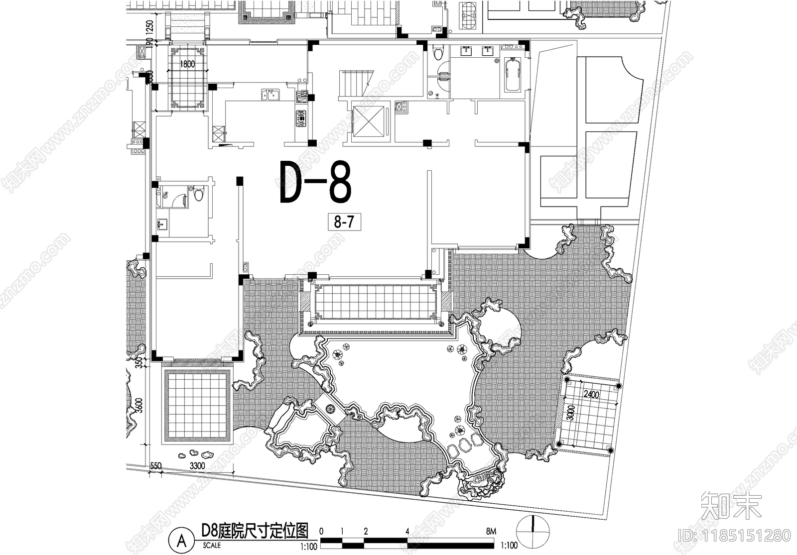 新中式庭院cad施工图下载【ID:1185151280】