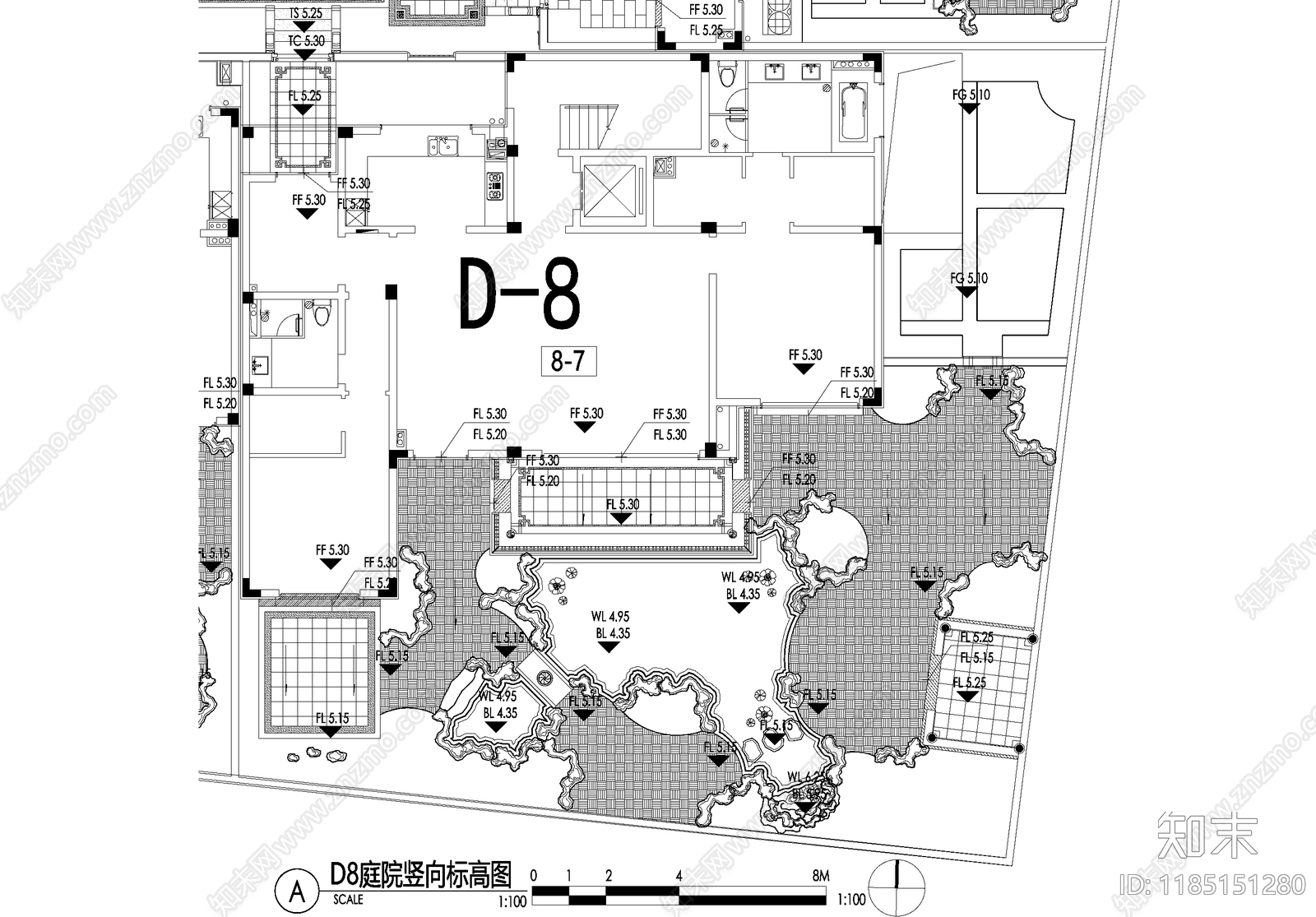 新中式庭院cad施工图下载【ID:1185151280】