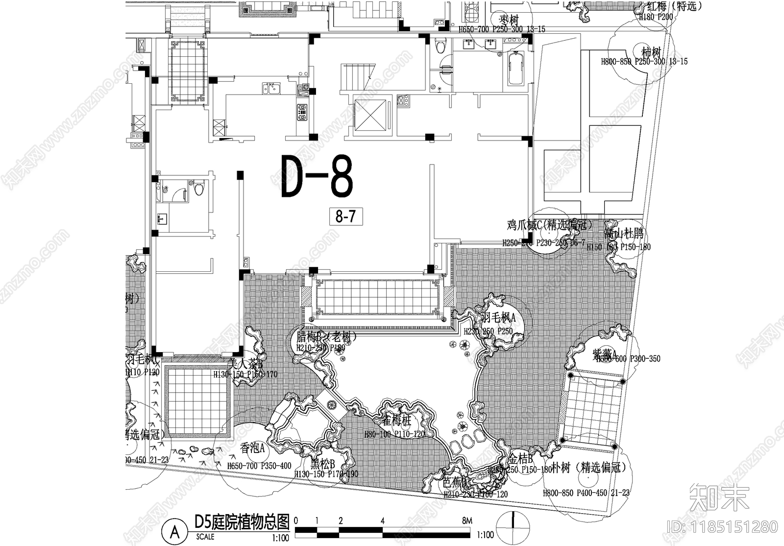 新中式庭院cad施工图下载【ID:1185151280】