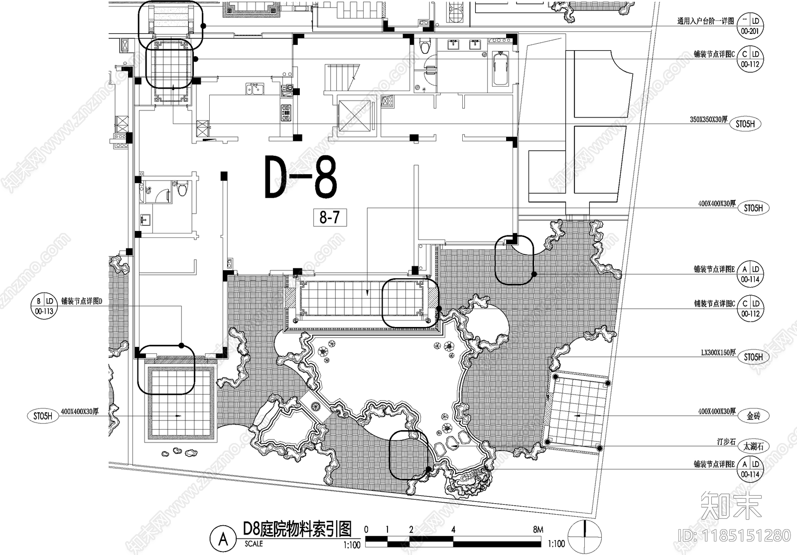 新中式庭院cad施工图下载【ID:1185151280】