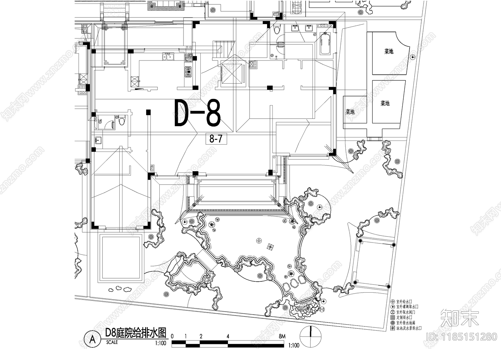 新中式庭院cad施工图下载【ID:1185151280】