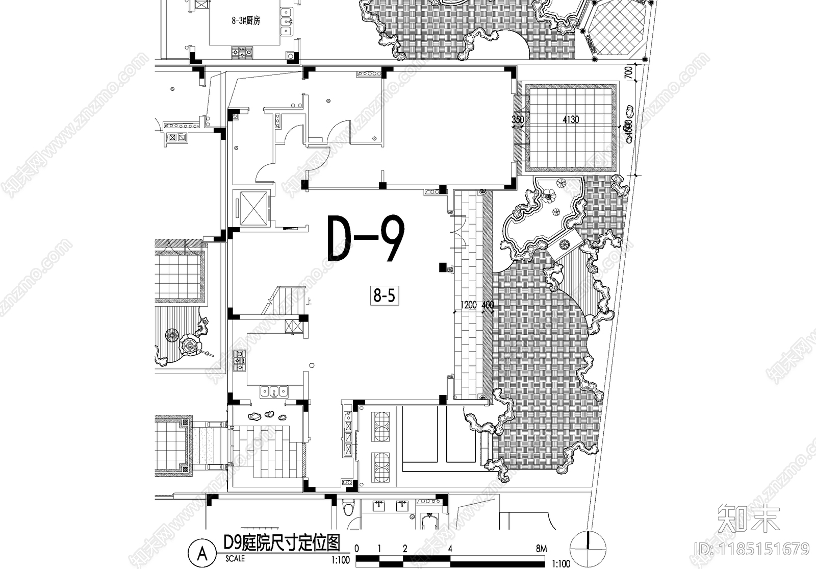 新中式庭院cad施工图下载【ID:1185151679】