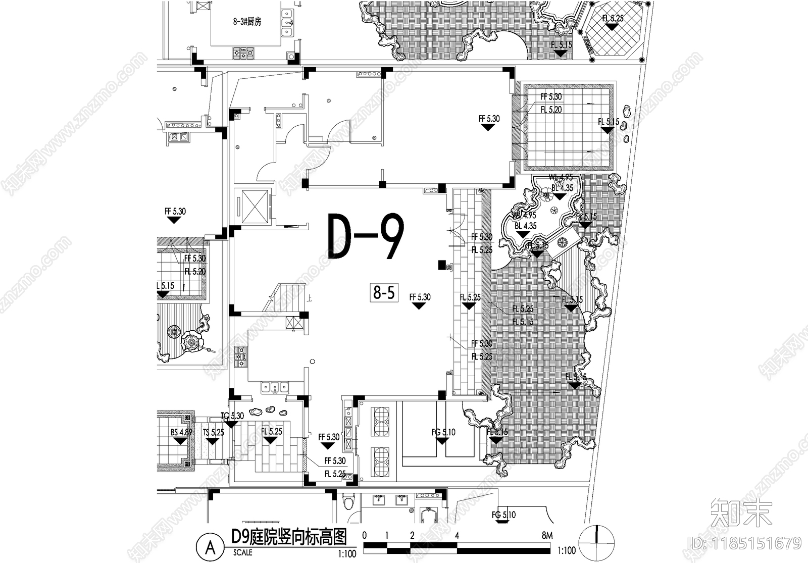 新中式庭院cad施工图下载【ID:1185151679】