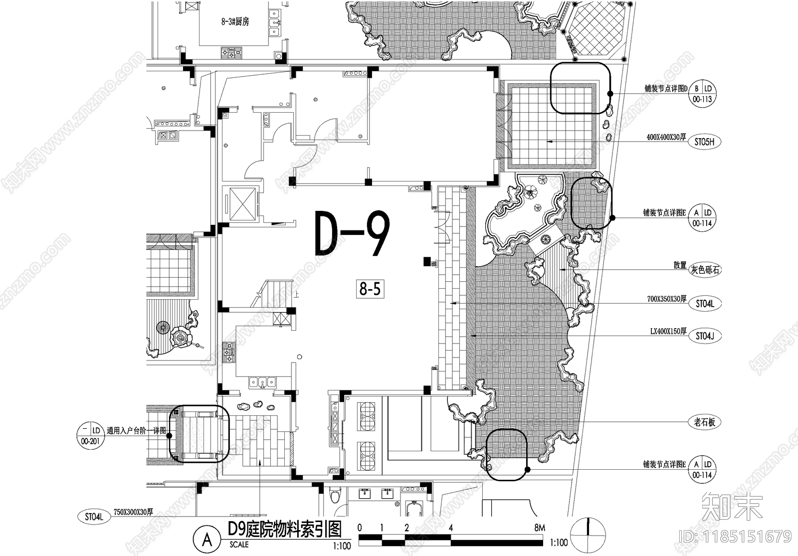 新中式庭院cad施工图下载【ID:1185151679】