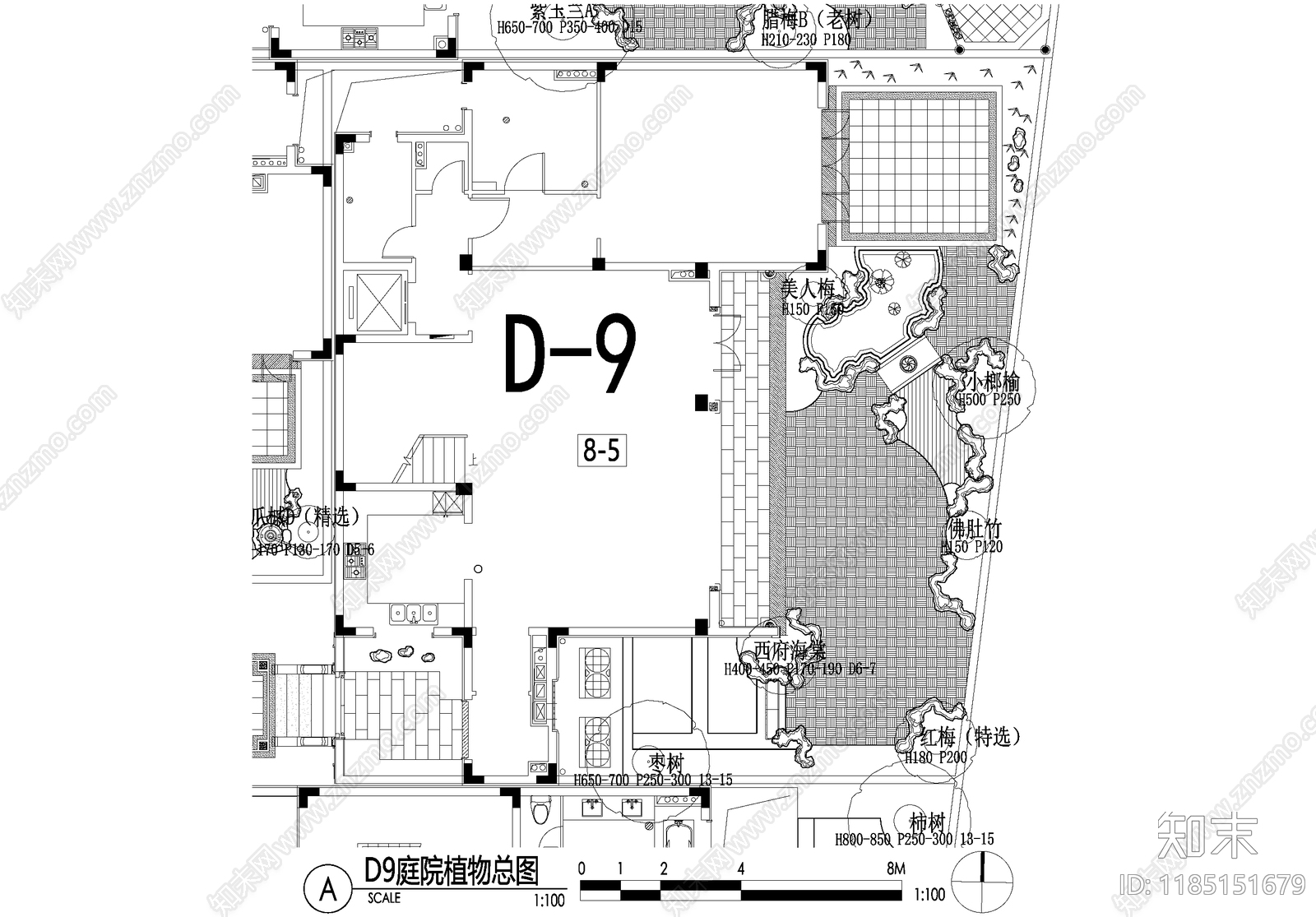 新中式庭院cad施工图下载【ID:1185151679】