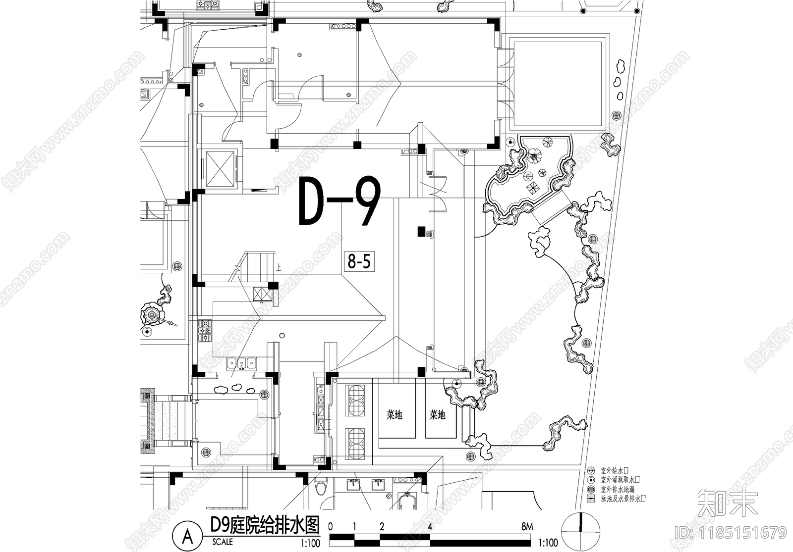 新中式庭院cad施工图下载【ID:1185151679】