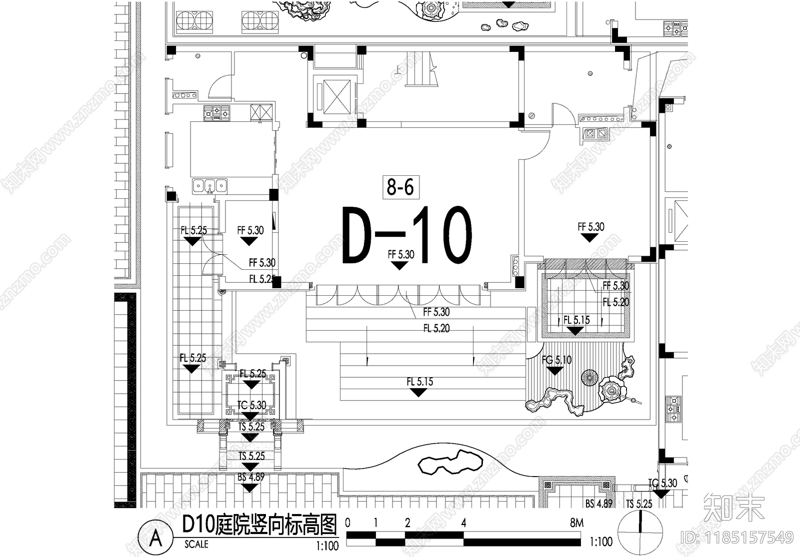 新中式庭院cad施工图下载【ID:1185157549】