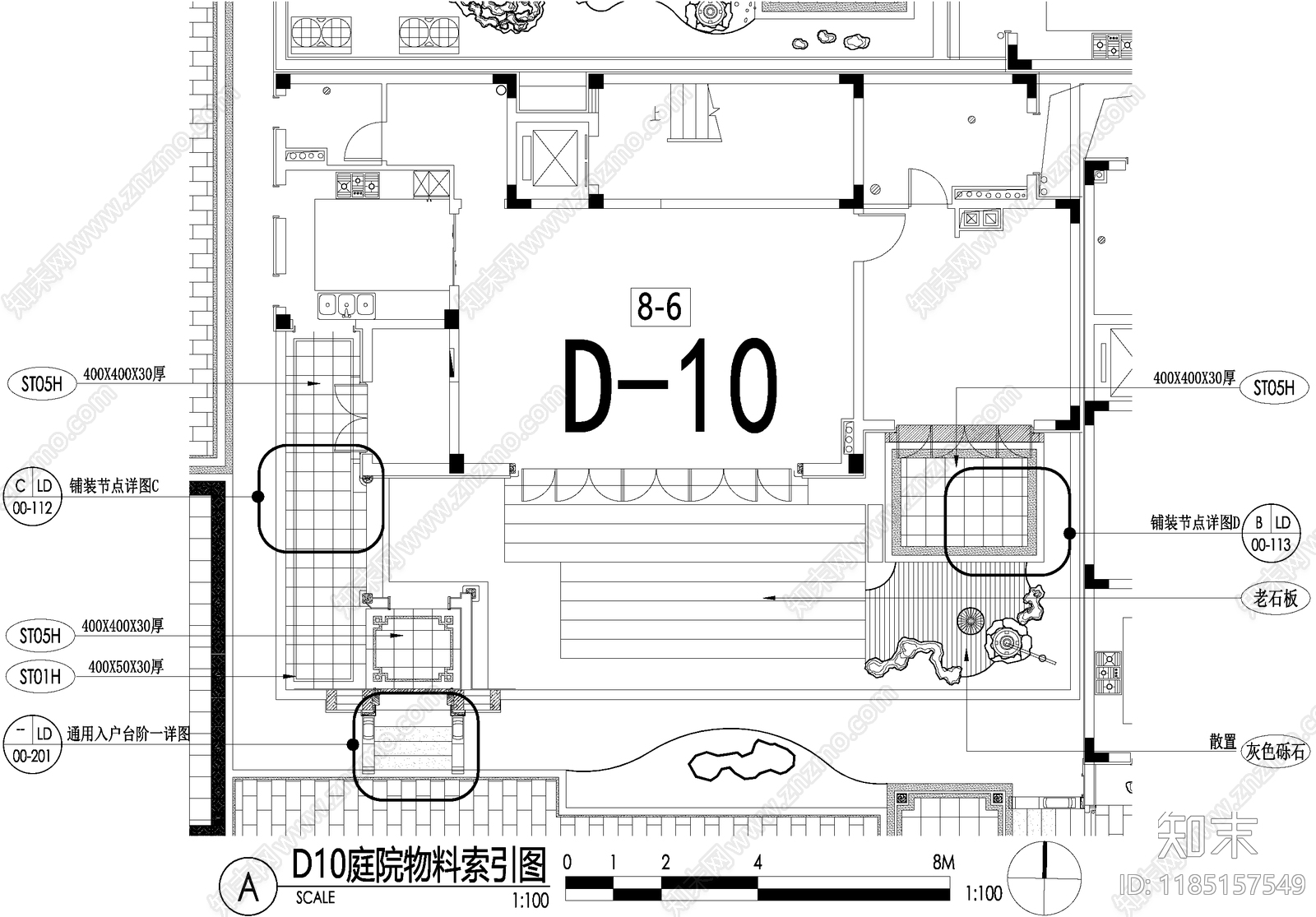 新中式庭院cad施工图下载【ID:1185157549】