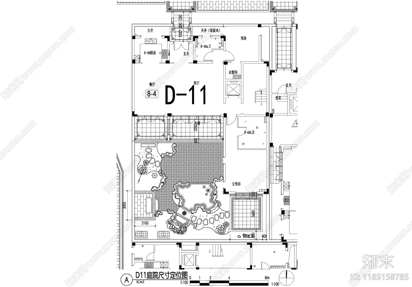 新中式庭院cad施工图下载【ID:1185158785】