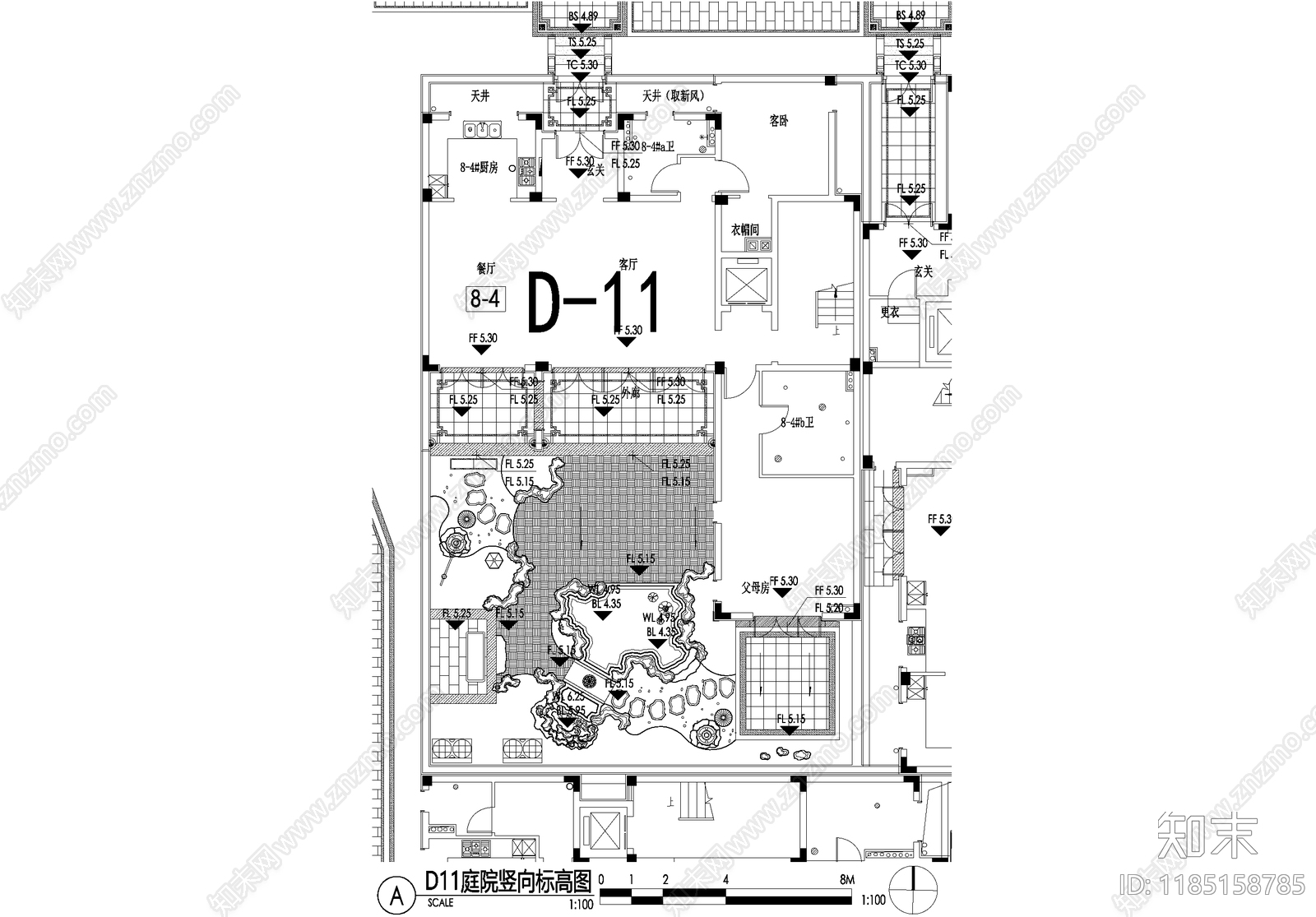 新中式庭院cad施工图下载【ID:1185158785】