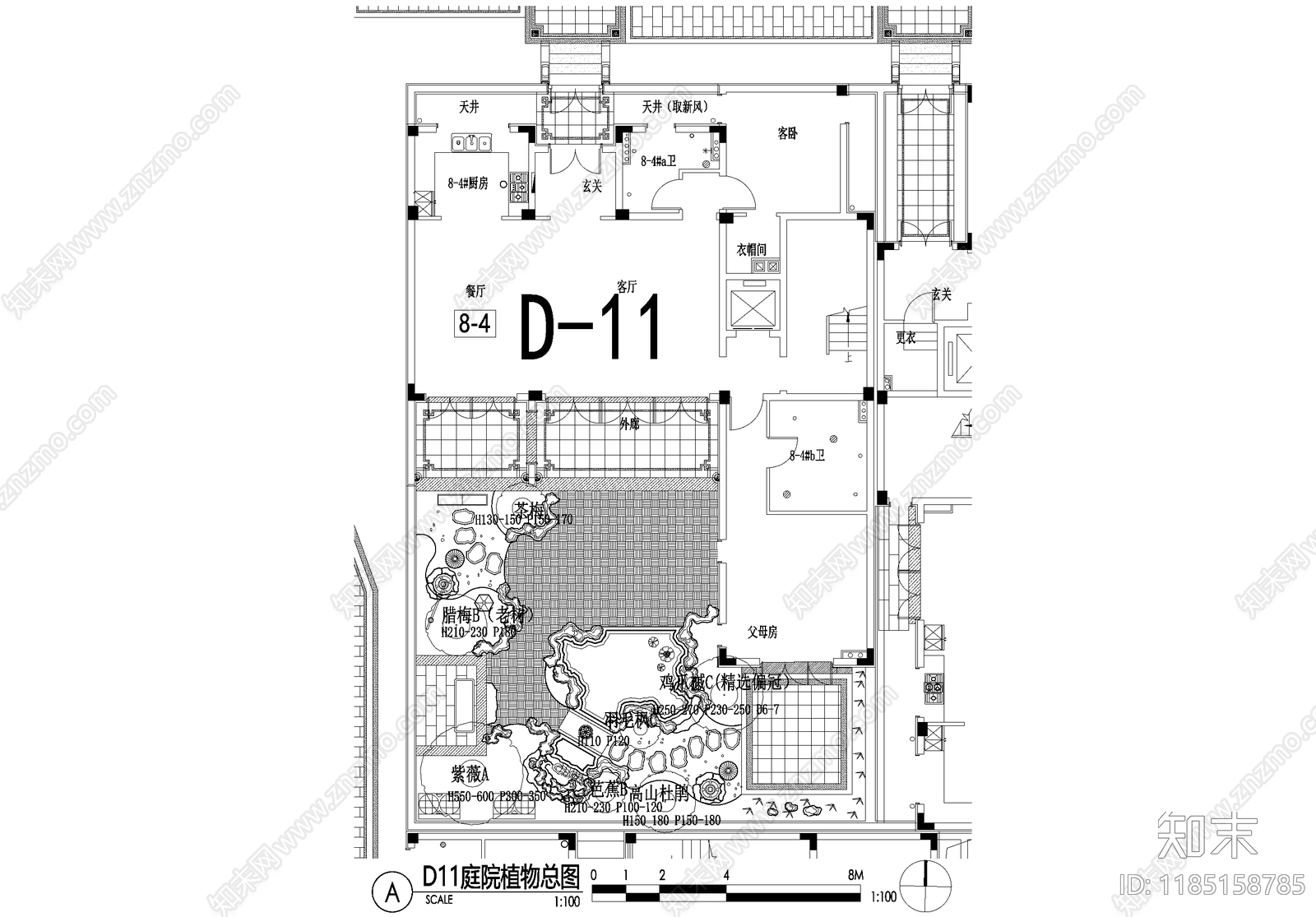 新中式庭院cad施工图下载【ID:1185158785】