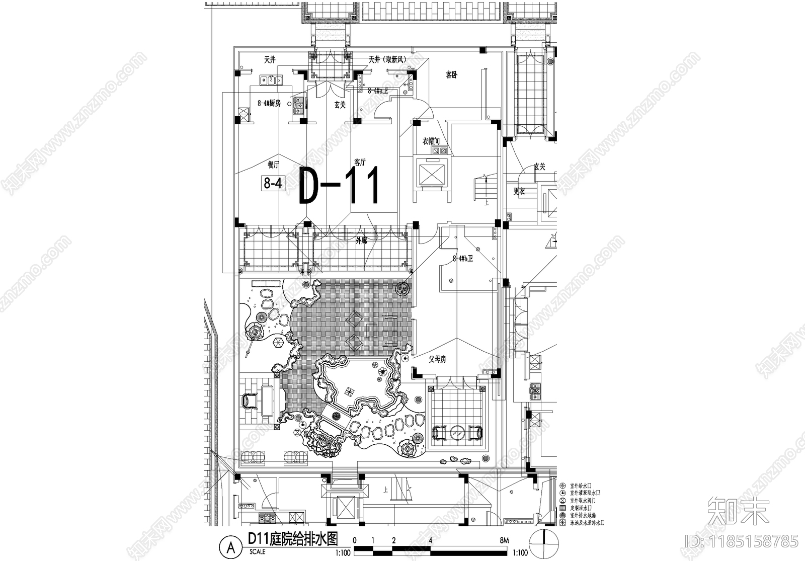 新中式庭院cad施工图下载【ID:1185158785】