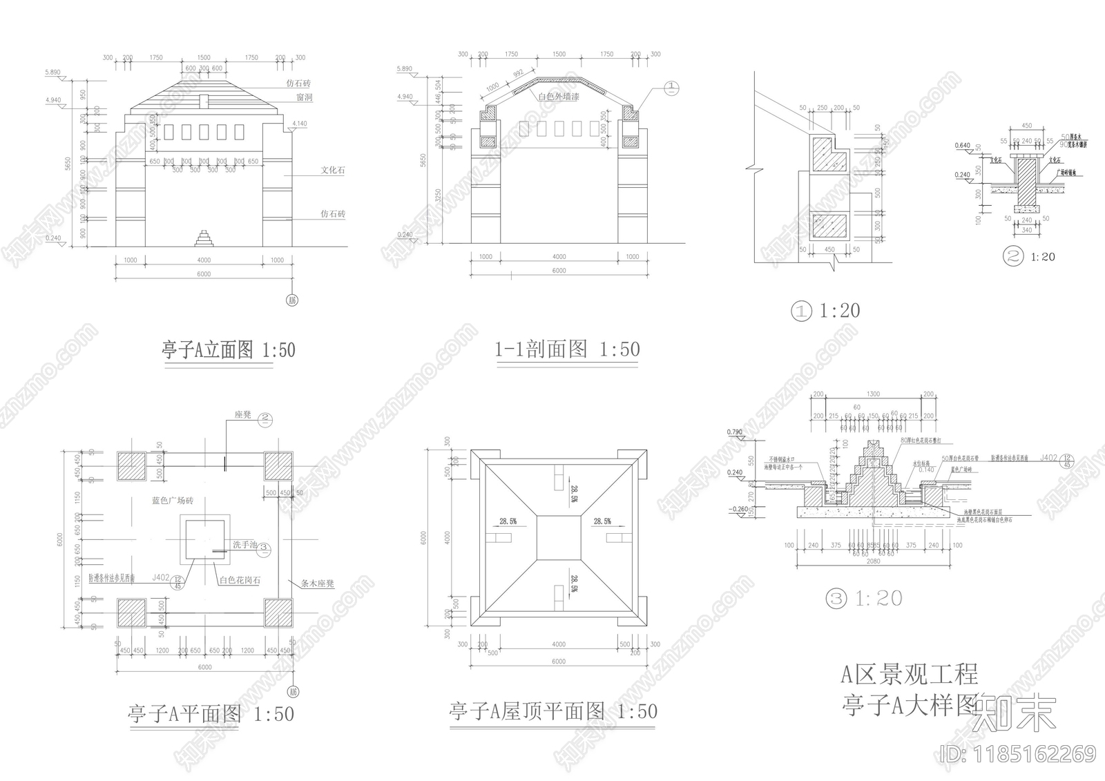 简约复古亭子cad施工图下载【ID:1185162269】
