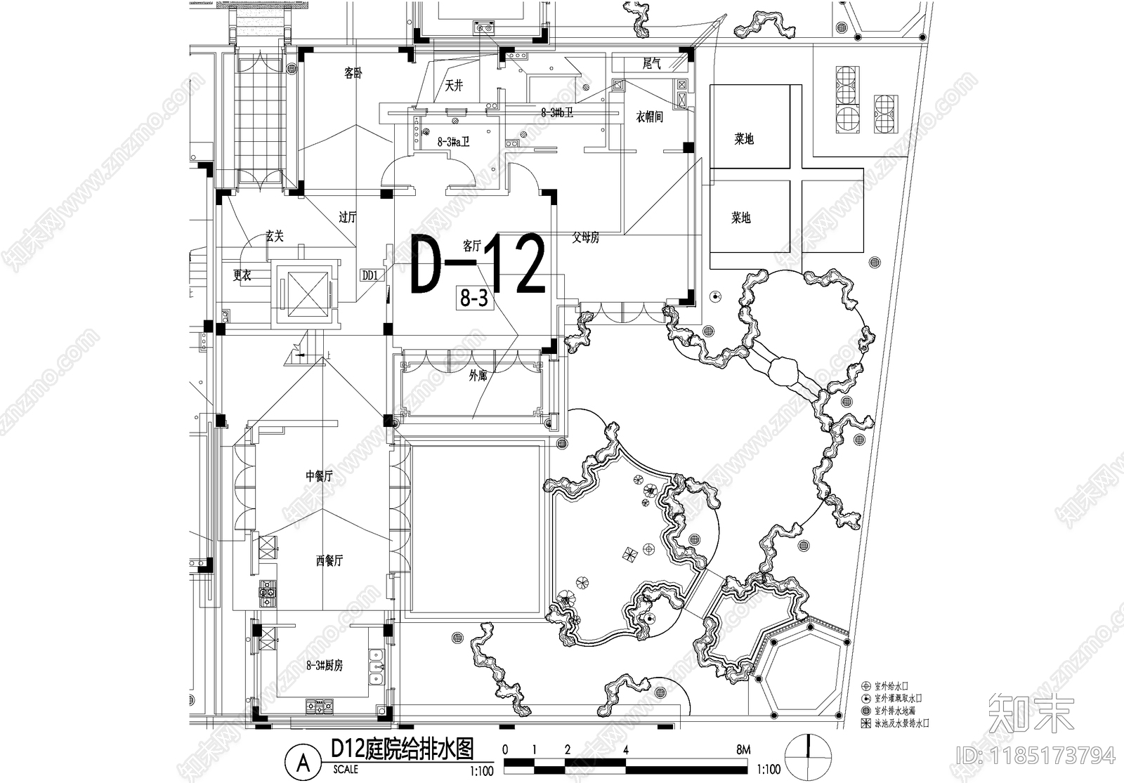 新中式庭院cad施工图下载【ID:1185173794】