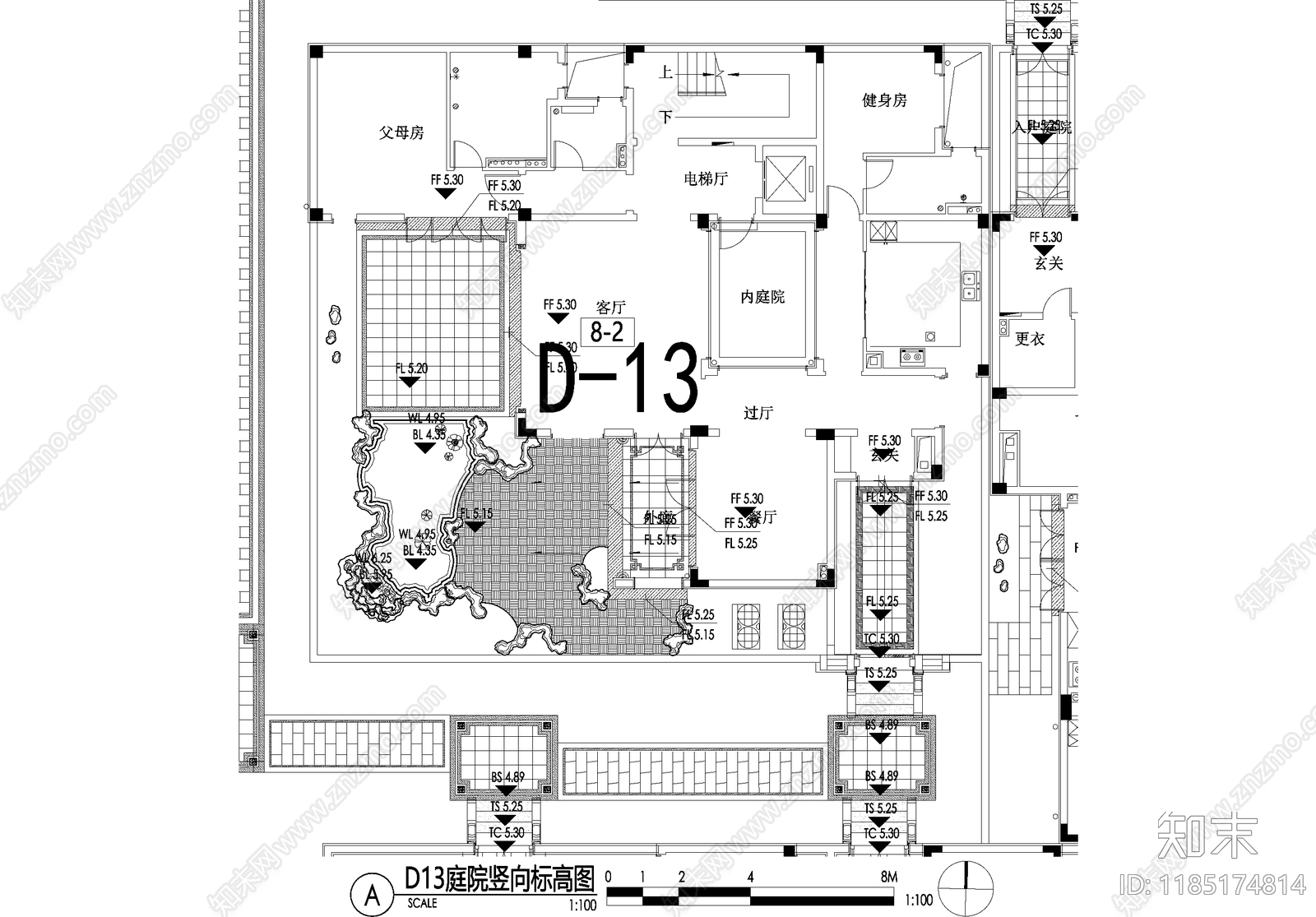 新中式庭院cad施工图下载【ID:1185174814】