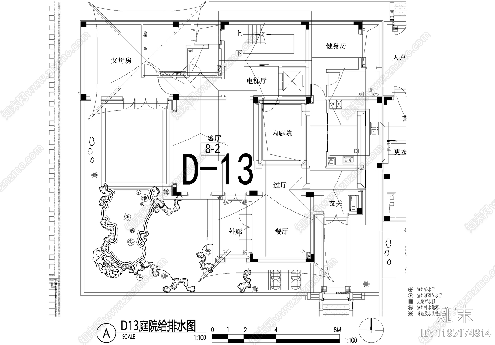 新中式庭院cad施工图下载【ID:1185174814】