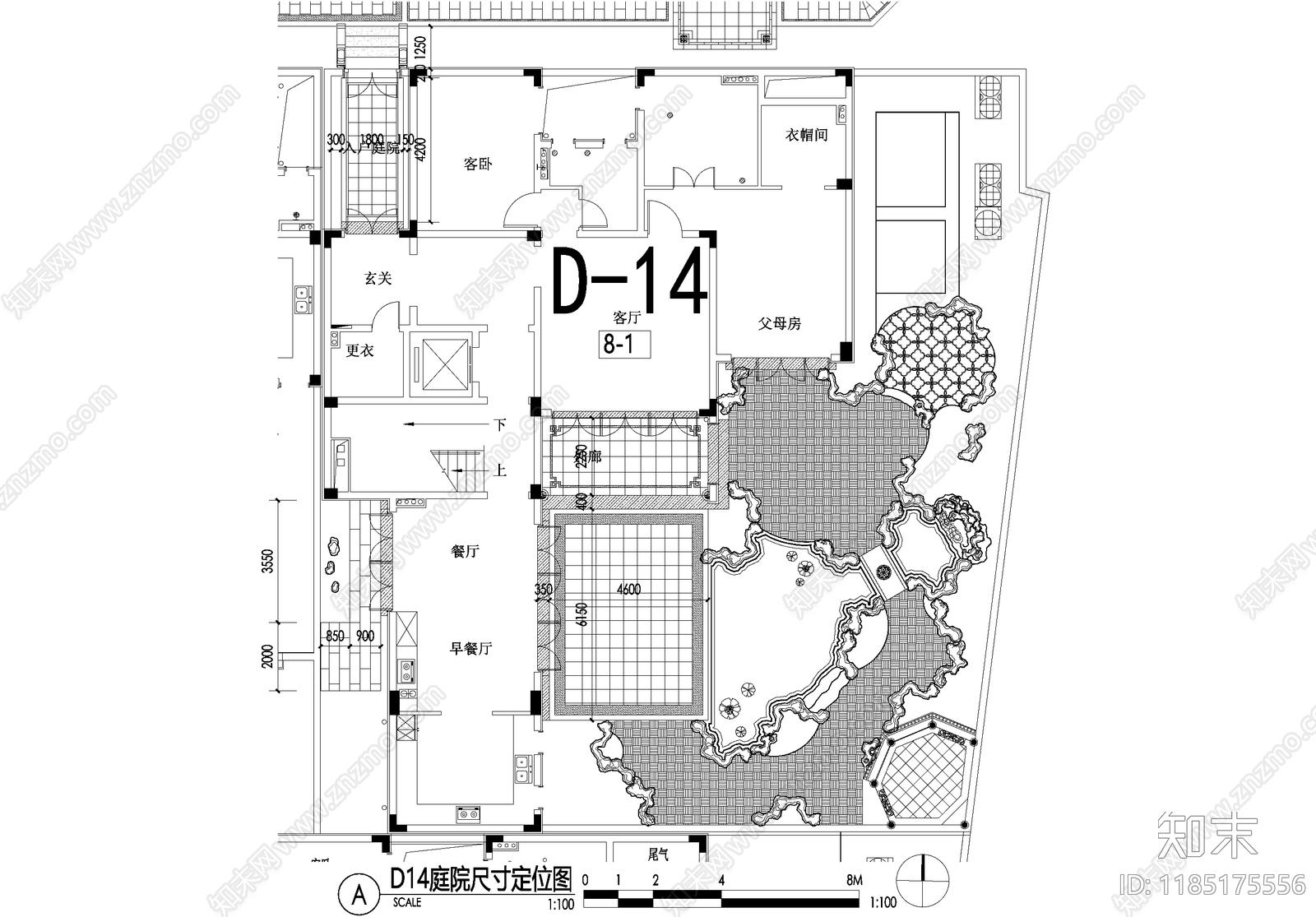 新中式庭院cad施工图下载【ID:1185175556】