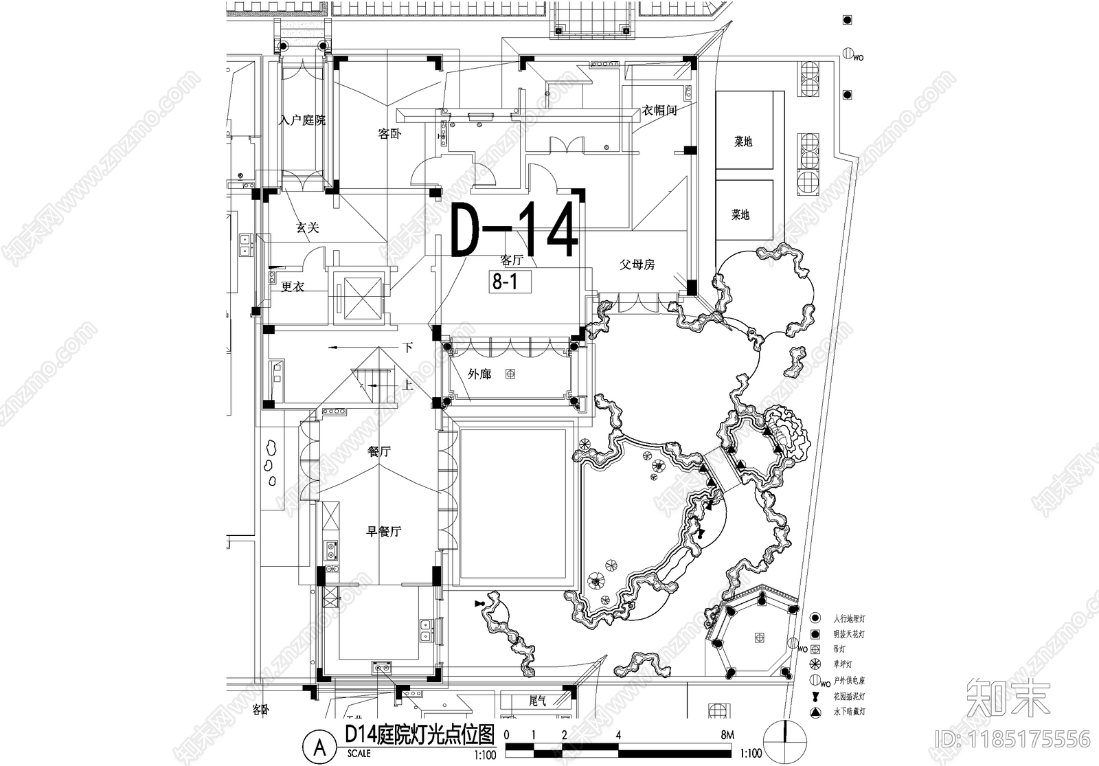 新中式庭院cad施工图下载【ID:1185175556】