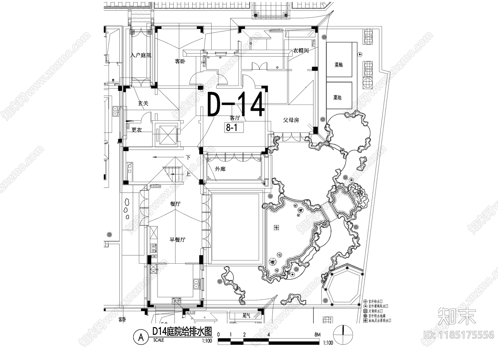 新中式庭院cad施工图下载【ID:1185175556】